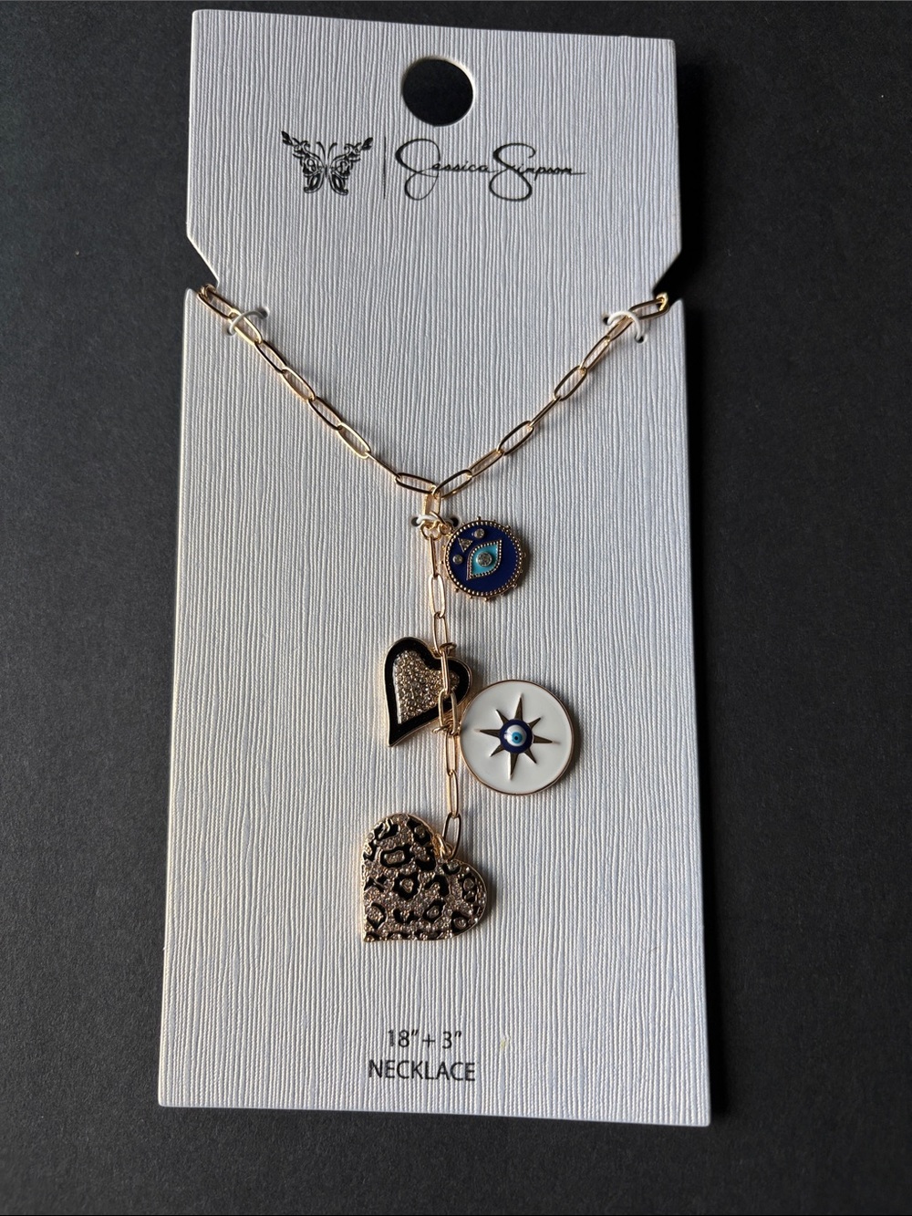 Jessica Simpson Gold-Tone Layered Pendant Necklace with Blue and White Accents